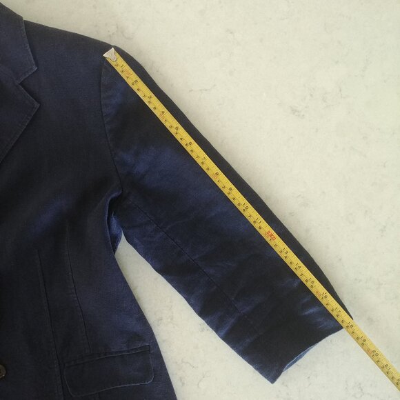 Liz Claiborne 100% linen lined blue blazer jacket 10 cropped bracelet sleeve - Picture 13 of 16
